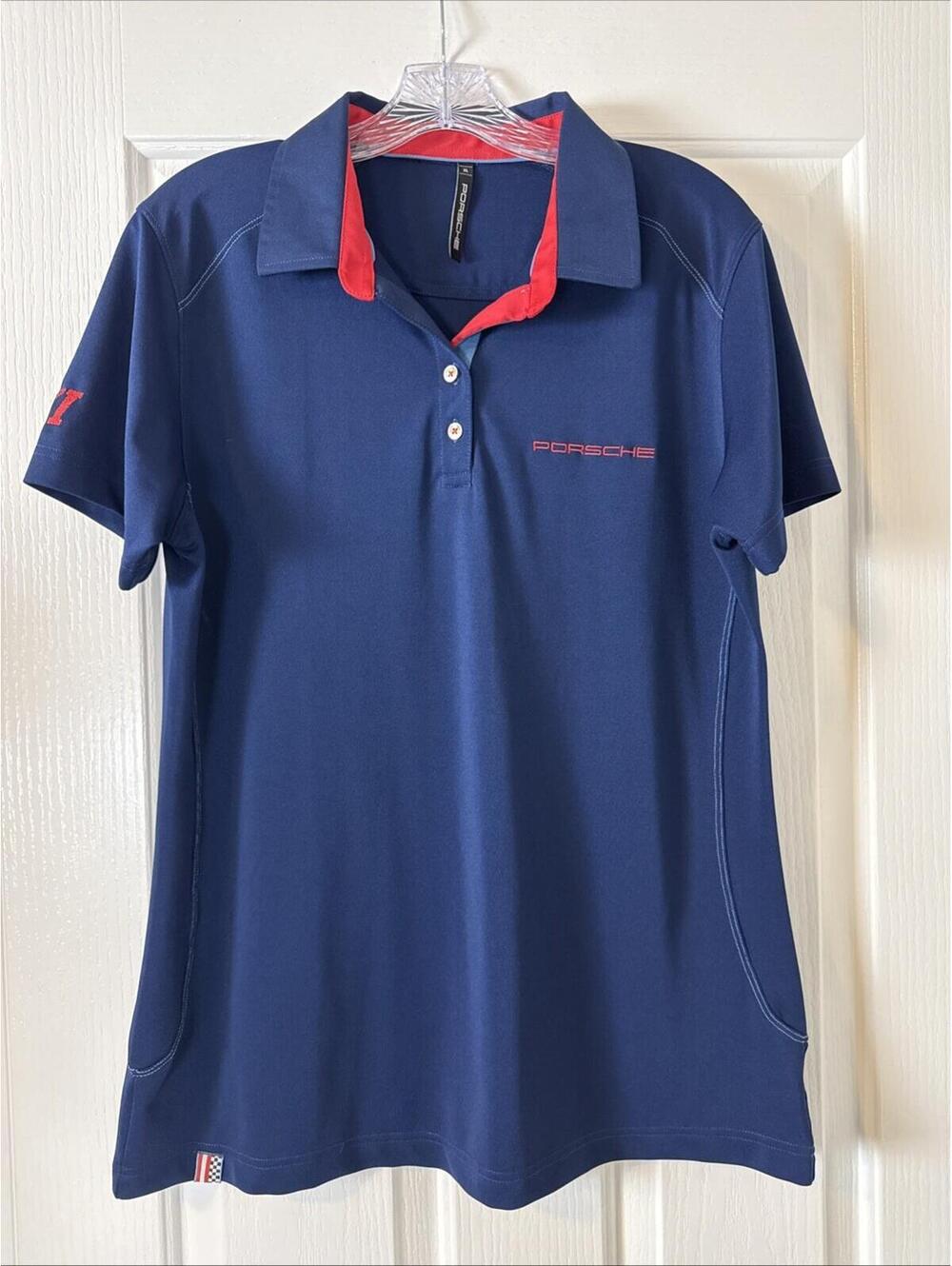 Porsche Rennsport Reunion VI Polo Shirt Womens XL Blue Performance Logo
